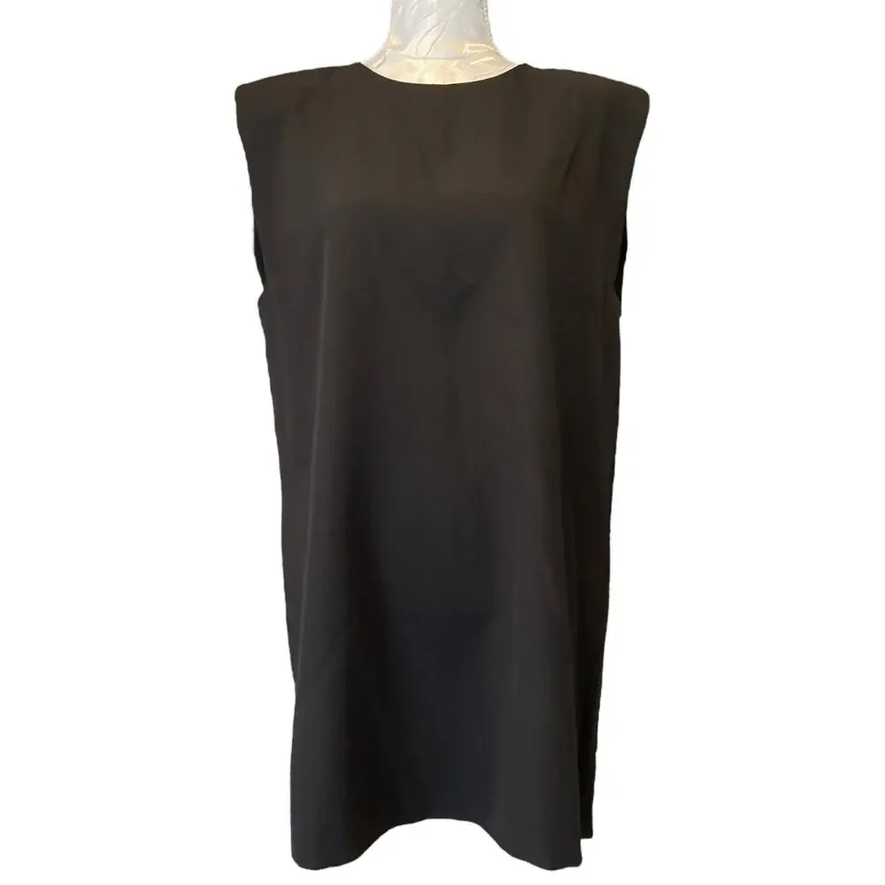 Zara Black Structured Shoulder Pad Sleeveless Shift Mini Dress Large